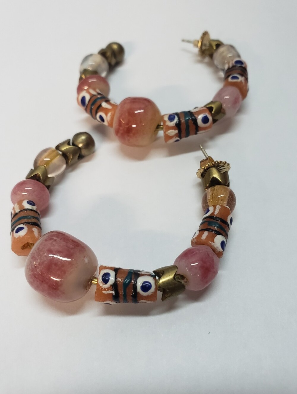 Ulla Johnson Pink and Gold Beaded Hoop Earrings